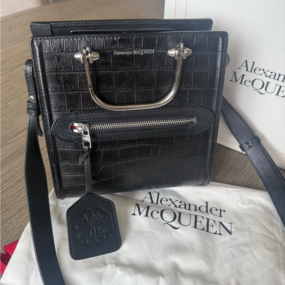 Alexander McQeen The Short Story Croc-embossed crossbody bag.